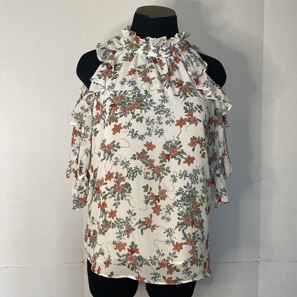 Max Studio Women’s Georgette Cold Floral Top Size XS NWT. - Picture 1 of 12
